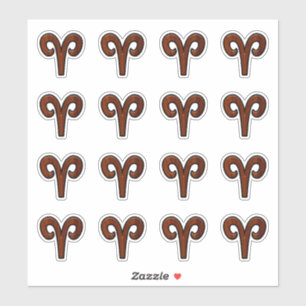 Modern Aries Zodiac Symbool in Mahogany als gedruk Sticker