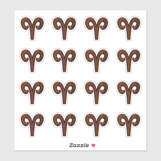 Modern Aries Zodiac Symbool in Mahogany als gedruk Sticker (Vel)
