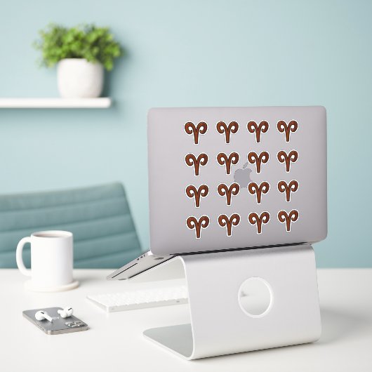 Modern Aries Zodiac Symbool in Mahogany als gedruk Sticker (Laptop op bureau)
