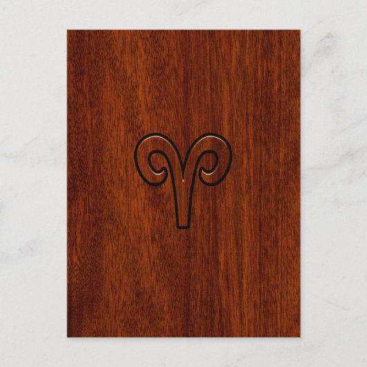 Modern Aries Zodiac Symbool op Mahogany als gedruk Briefkaart (Voorkant)