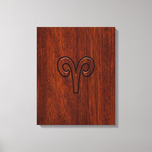 Modern Aries Zodiac Symbool op Mahogany als gedruk Canvas Afdruk (Voorkant)