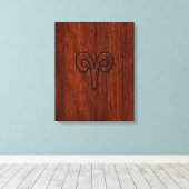 Modern Aries Zodiac Symbool op Mahogany als gedruk Canvas Afdruk (Insitu (Houten vloer))
