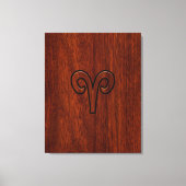 Modern Aries Zodiac Symbool op Mahogany als gedruk Canvas Afdruk (Voorkant)