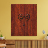 Modern Aries Zodiac Symbool op Mahogany als gedruk Canvas Afdruk (Insitu (Woonkamer))