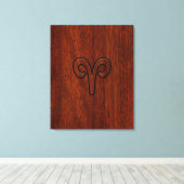 Modern Aries Zodiac Symbool op Mahogany als gedruk Canvas Afdruk (Insitu (Houten vloer))