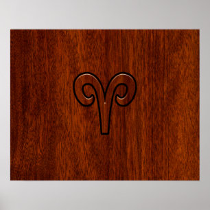Modern Aries Zodiac Symbool op Mahogany als gedruk Poster
