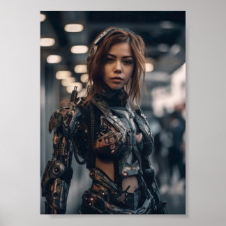 Modern Armor Woman in Fantasy City Poster