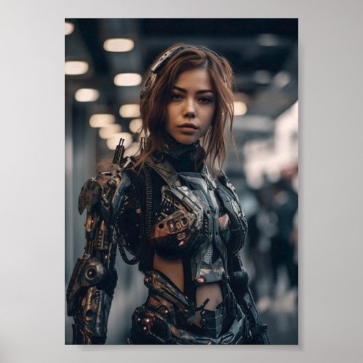 Modern Armor Woman in Fantasy City Poster (Voorkant)