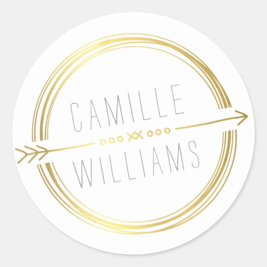 MODERN ARROW LOGO gold folie rustieke hand geteken Ronde Sticker (Voorkant)