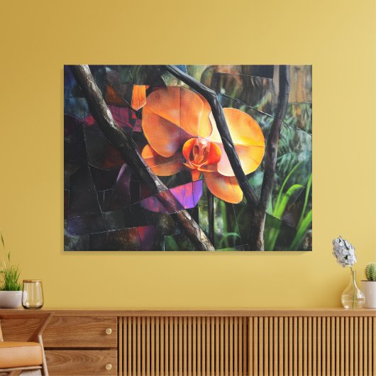 Modern Art Abstract Cubist Orchid Stretched Canvas Afdruk (Insitu (Woonkamer))