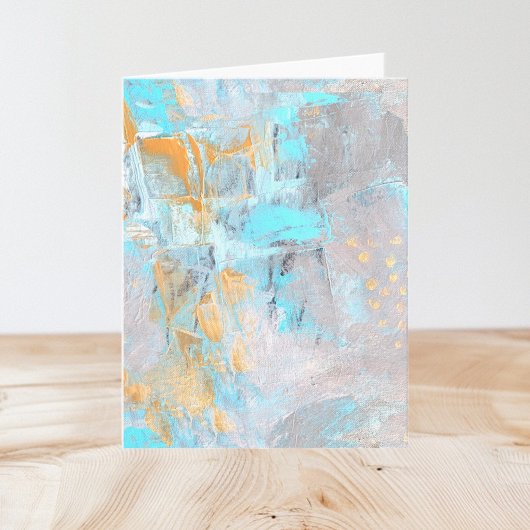 Modern Art Aqua en Goud Gevouwen Blank Note Kaart