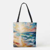 Modern Art Beach Sunset Ocean Design Tote Bag (Achterkant)