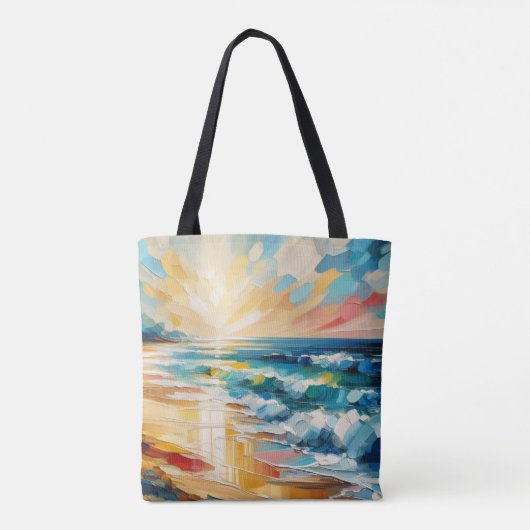 Modern Art Beach Sunset Ocean Design Tote Bag (Achterkant)