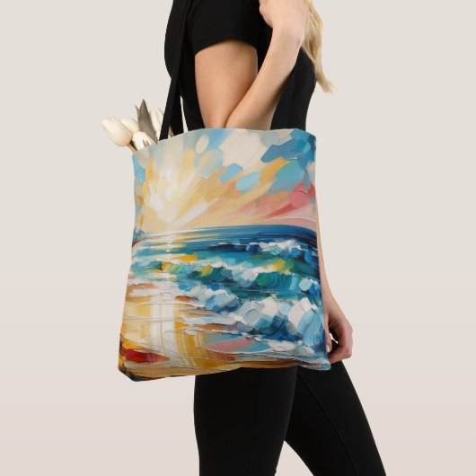 Modern Art Beach Sunset Ocean Design Tote Bag (Dichtbij)
