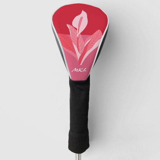 Modern Art Calla Lily Rroze Monogram Golfheadcover (Voorkant)