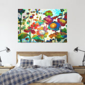 MODERN ART COLORFUL ACRYLIC SPRING FLOWERS CANVAS AFDRUK (Insitu (Slaapkamer))
