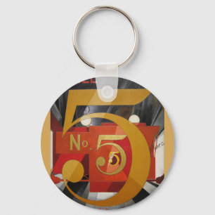 Modern Art Cubist Demuth Figuur 5 in Gold Sleutelhanger