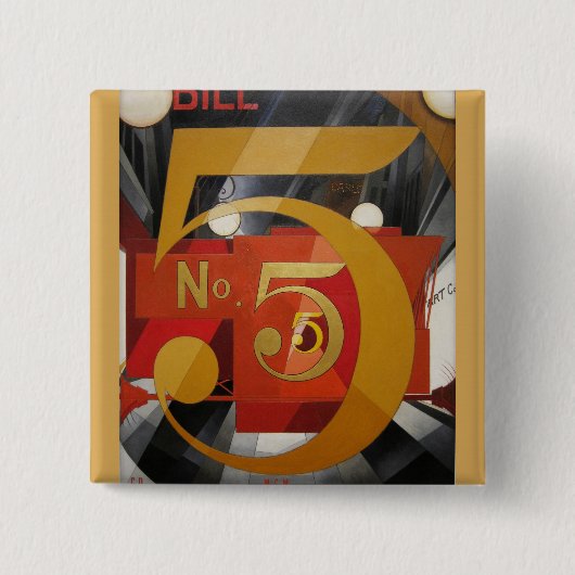 Modern Art Cubist Demuth Figuur 5 in Gold Vierkante Button 5,1 Cm (Voorkant)