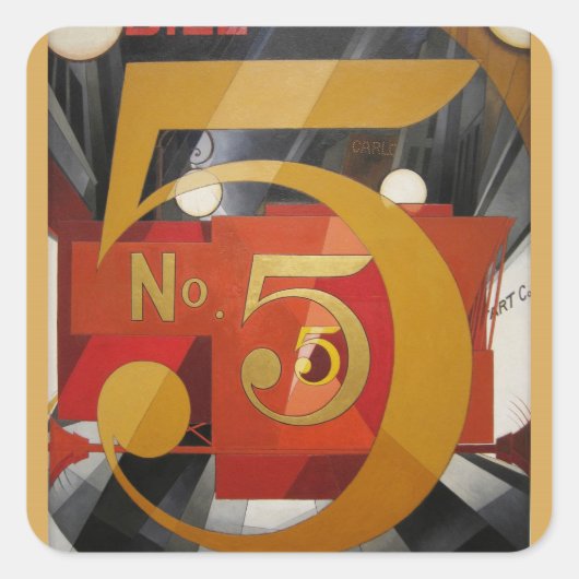 Modern Art Cubist Demuth Figuur 5 in Gold Vierkante Sticker (Voorkant)