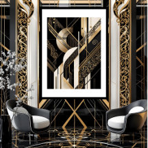 Modern Art Deco 1920 Geometrisch goud zwart wit