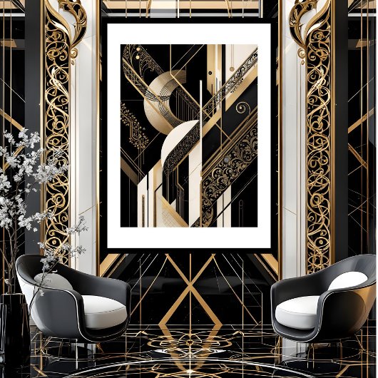 Modern Art Deco 1920 Geometrisch goud zwart wit Poster