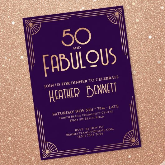 Modern Art Deco 50 and Fabulous Birthday Folie Uitnodiging