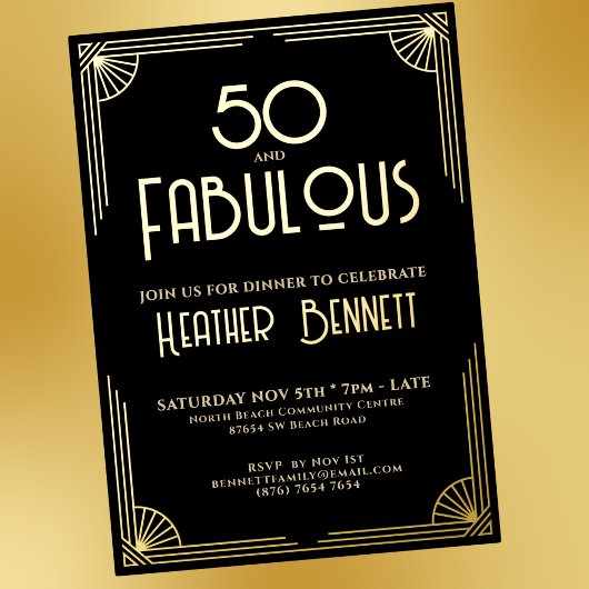 Modern Art Deco 50 and Fabulous Birthday Folie Uitnodiging