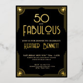 Modern Art Deco 50 and Fabulous Birthday Folie Uitnodiging (Voorkant)