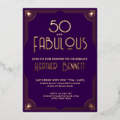 Modern Art Deco 50 and Fabulous Birthday Folie Uitnodiging (Voorkant)
