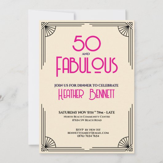 Modern Art Deco 50 and Fabulous Birthday Kaart (Voorkant)
