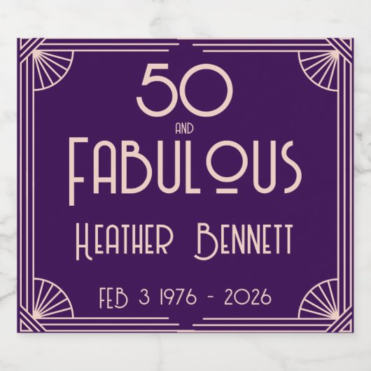 Modern Art Deco 50 and Fabulous Birthday Sparkling Wijnetiket (Enkel label)