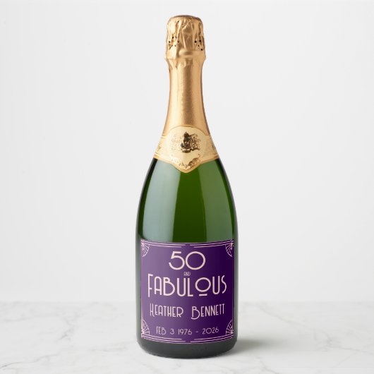 Modern Art Deco 50 and Fabulous Birthday Sparkling Wijnetiket (Voorkant)