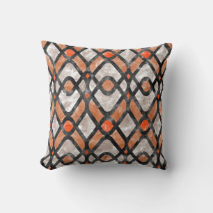 Modern Art Deco Batik in Oranje en zwart Kussen