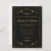 Modern Art Deco Black and Gold Wedding Invitation Kaart (Voorkant)