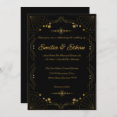 Modern Art Deco Black and Gold Wedding Invitation Kaart (Voorkant / Achterkant)