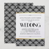 Modern Art Deco Black and White Wedding Kaart (Voorkant / Achterkant)