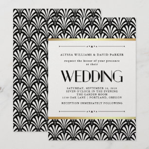 Modern Art Deco Black and White Wedding Kaart