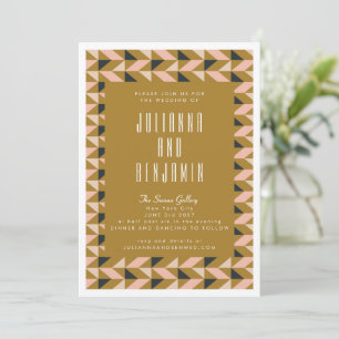 Modern Art Deco Black Blush Gold Wedding Kaart