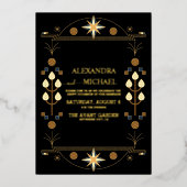 Modern Art Deco Black en Gold Wedding Folie Uitnodiging (Voorkant)