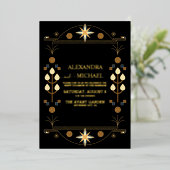 Modern Art Deco Black en Gold Wedding Folie Uitnodiging (Staand Voorkant)