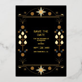 Modern Art Deco Black en Gold Wedding Folie Uitnodiging (Voorkant)