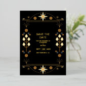 Modern Art Deco Black en Gold Wedding Folie Uitnodiging (Staand Voorkant)