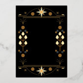 Modern Art Deco Black en Gold Wedding Folie Uitnodiging (Achterkant)