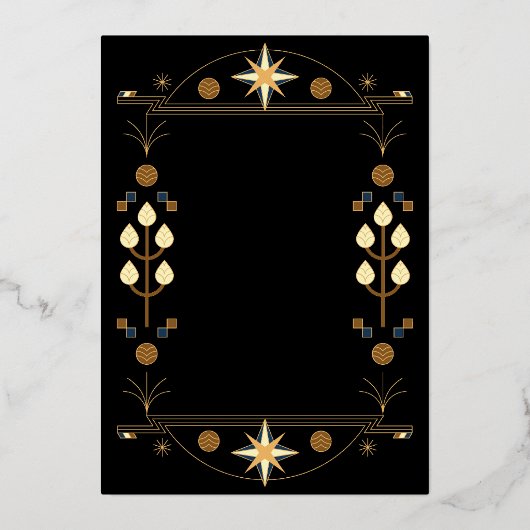 Modern Art Deco Black en Gold Wedding Folie Uitnodiging (Achterkant)
