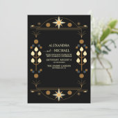 Modern Art Deco Black en Gold Wedding Kaart (Staand voorkant)