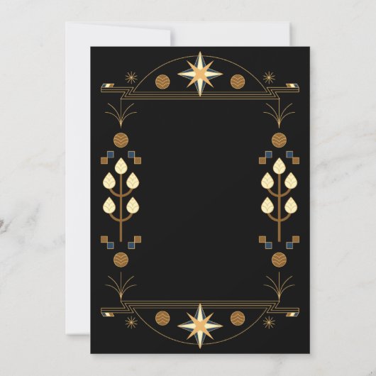 Modern Art Deco Black en Gold Wedding Kaart (Achterkant)