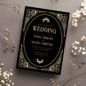 Modern Art Deco Black en Gold Wedding Kaart