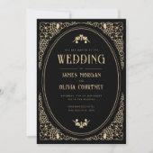 Modern Art Deco Black en Gold Wedding Kaart (Voorkant)