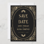 Modern Art Deco Black en Gold Wedding Save The Date (Voorkant)