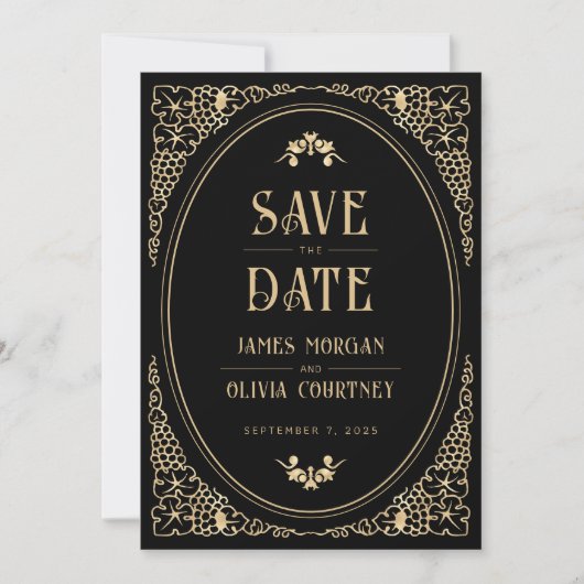 Modern Art Deco Black en Gold Wedding Save The Date (Voorkant)